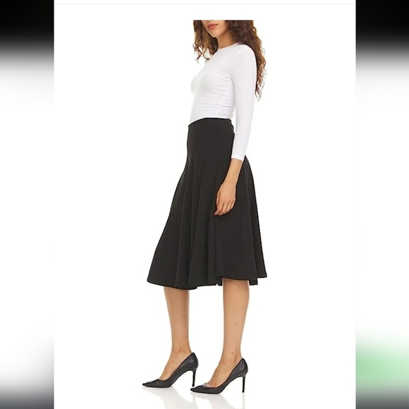 Kikiriki Black Elegant Black Midi A-Line Lola Skirt Pleats Full Skirt High Waist - Picture 5 of 8